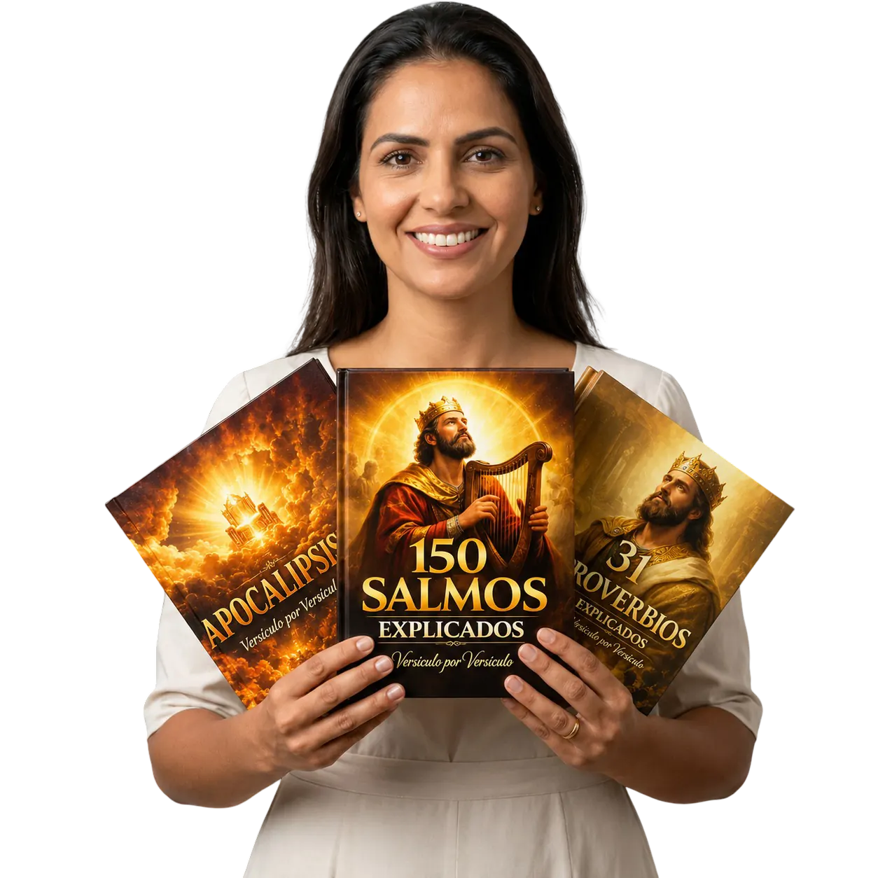 Mujer feliz con libros